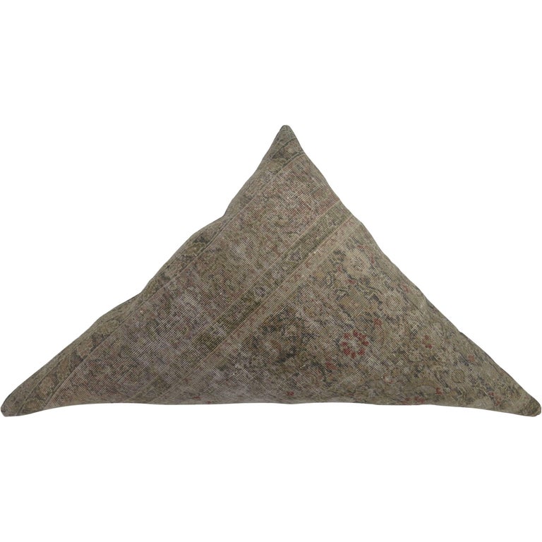 Triangular Shaped Persian Distressed Rug Pillow Cushion For Sale