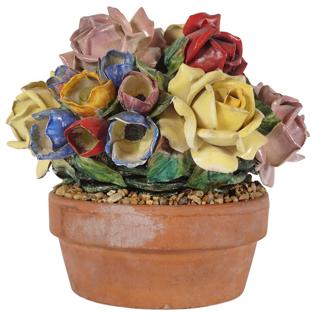 Glazed Ceramic and Terra Cotta Floral Arrangment from the Estate of Bunny Mellon