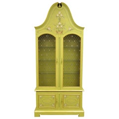 Retro John Widdicomb Green Bonnet Top French Hollywood Regency Bookcase Cabinet Curio