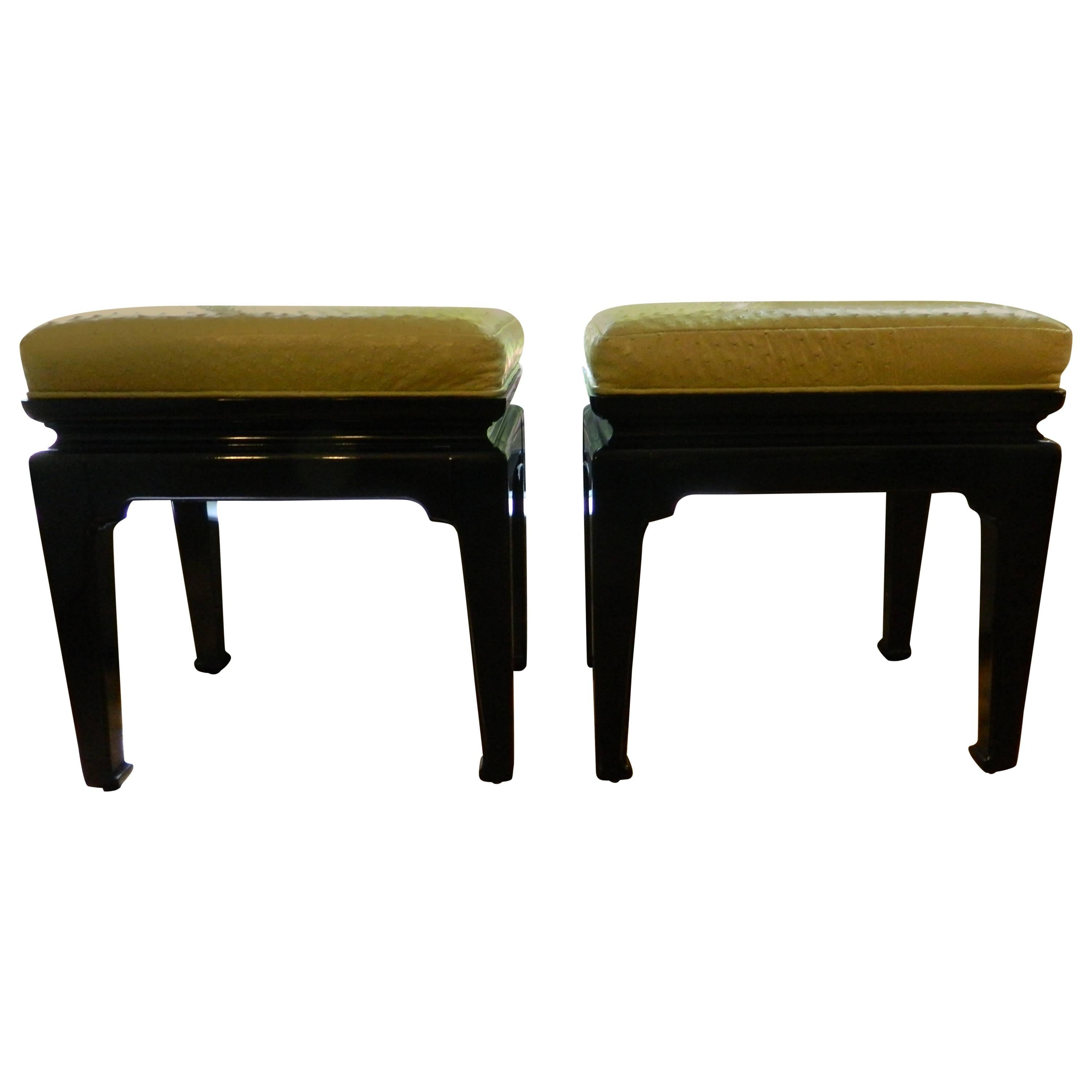 Vintage Chinese Style Lacquered Stools with Genuine Ostrich skin