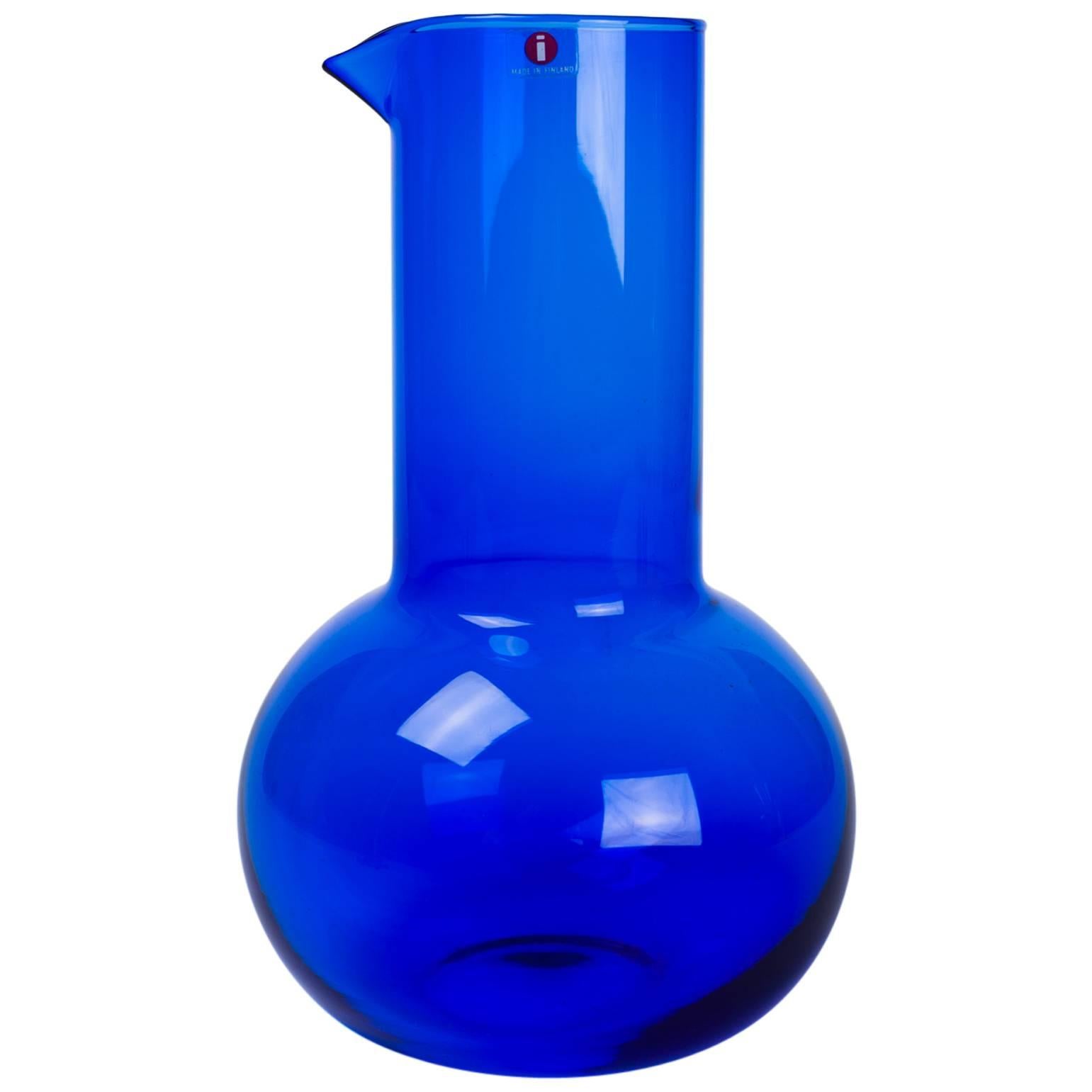 Finnish Glass Carafe by Kaj Franck for Littala, Blue, 1960s