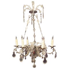 Early 19th C Italian Brass and Silver Plate with Crystal Chandelier