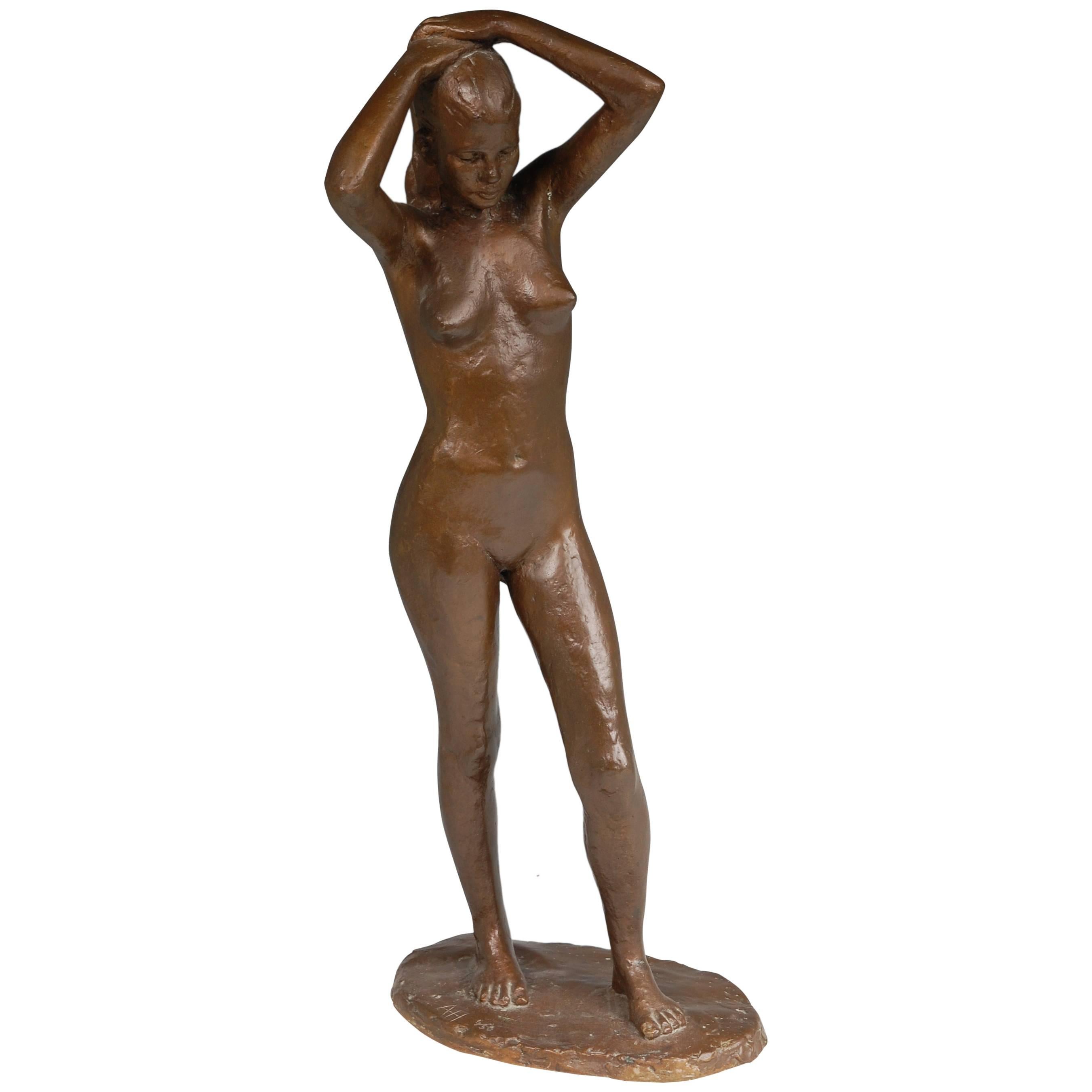 Mid-Century Bronze Female Nude by Anker Hoffmann For Sale