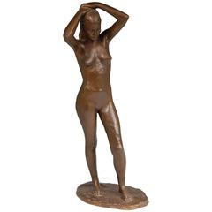 Mid-Century Bronze Female Nude by Anker Hoffmann