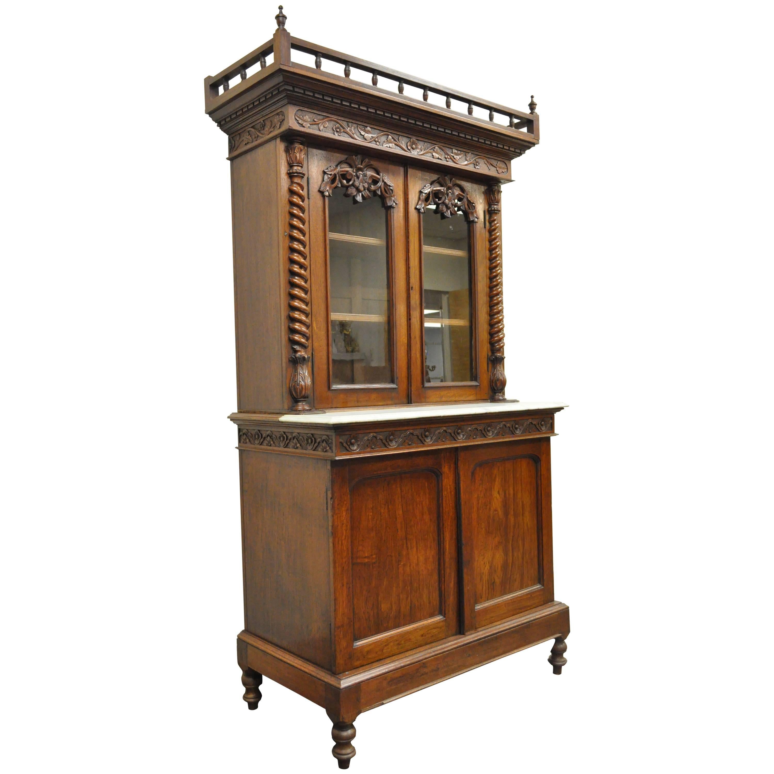 19th Century French Renaissance Walnut Bookcase Sideboard Buffet Hutch Cabinet For Sale