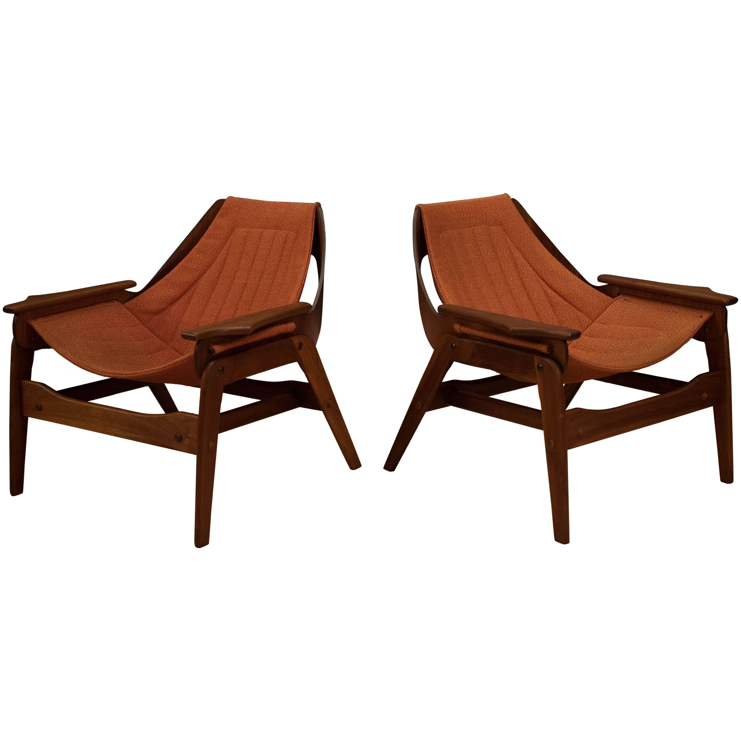 Mid Century Jerry Johnson Walnut Sling Chairs