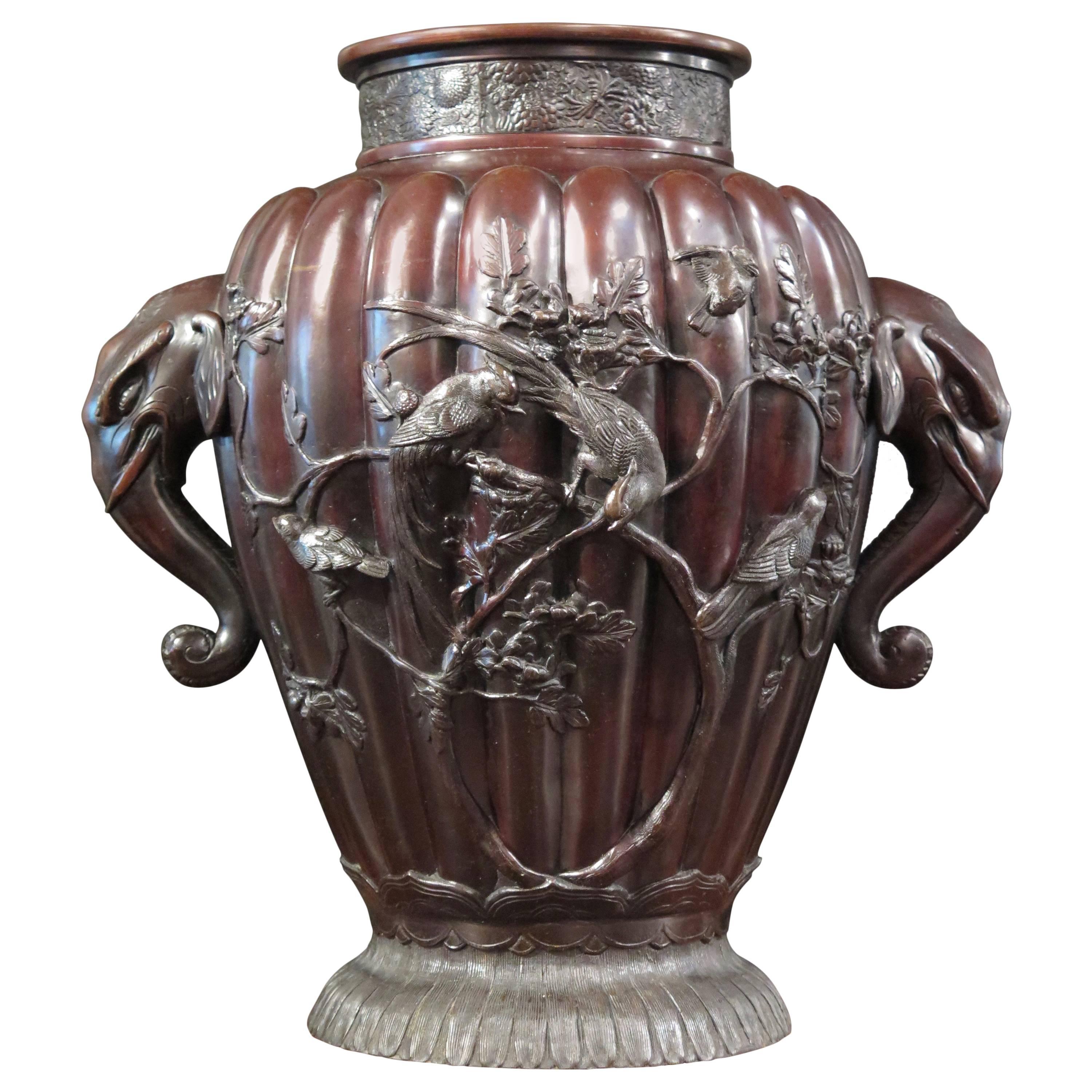 Massive Japanese Meiji Period Bronze Vase, Late 19th Century, Japan