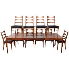 Lane Walnut Dining Room Table and Ten Chairs