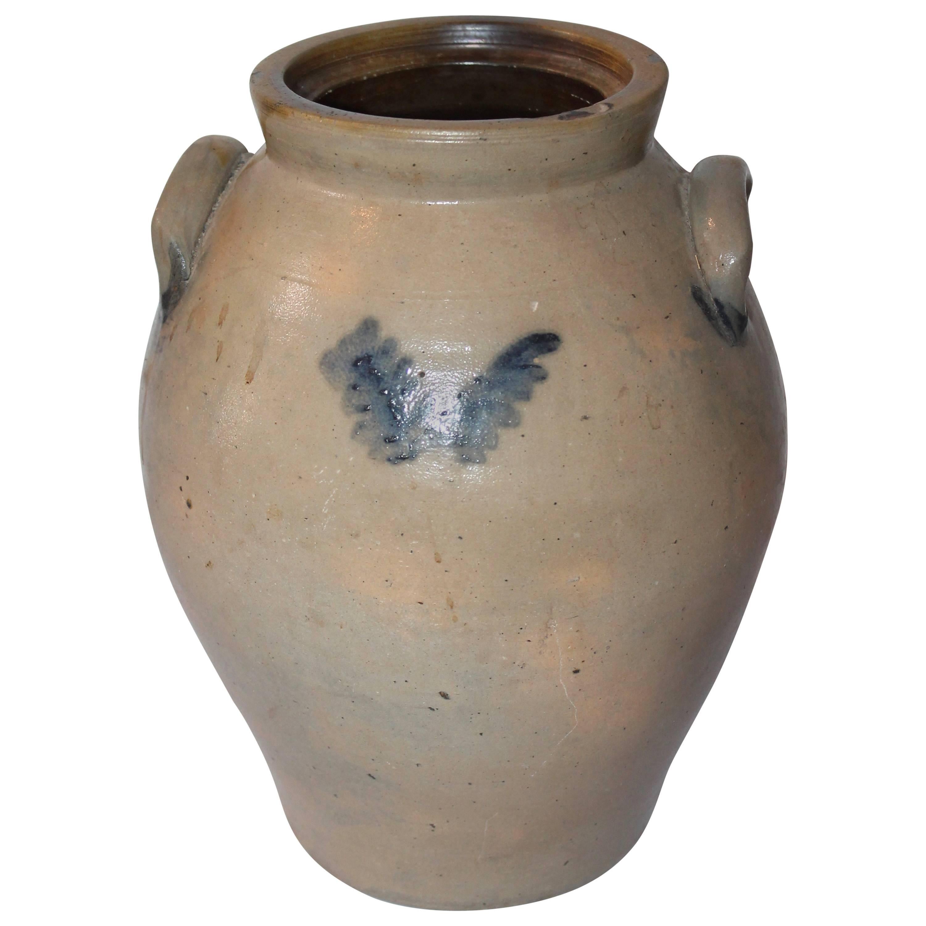 19th Century Original Blue Salt Glaze Decorated Stoneware Jar