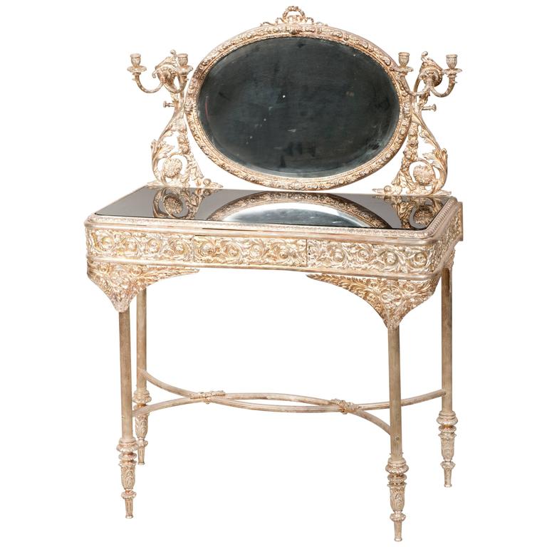 Silvered Bronze Mirrored Dressing Table For Sale at 1stdibs