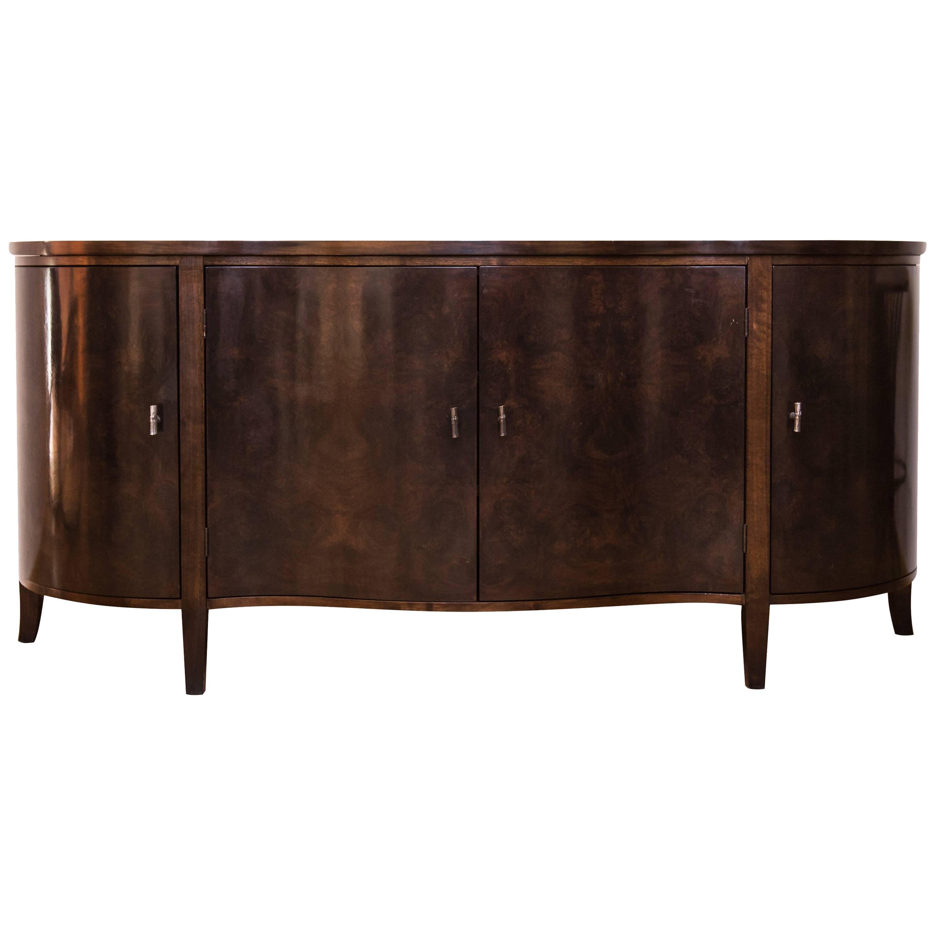 Serpentine Front Buffet in Burled Walnut by Gregory Clark For Sale