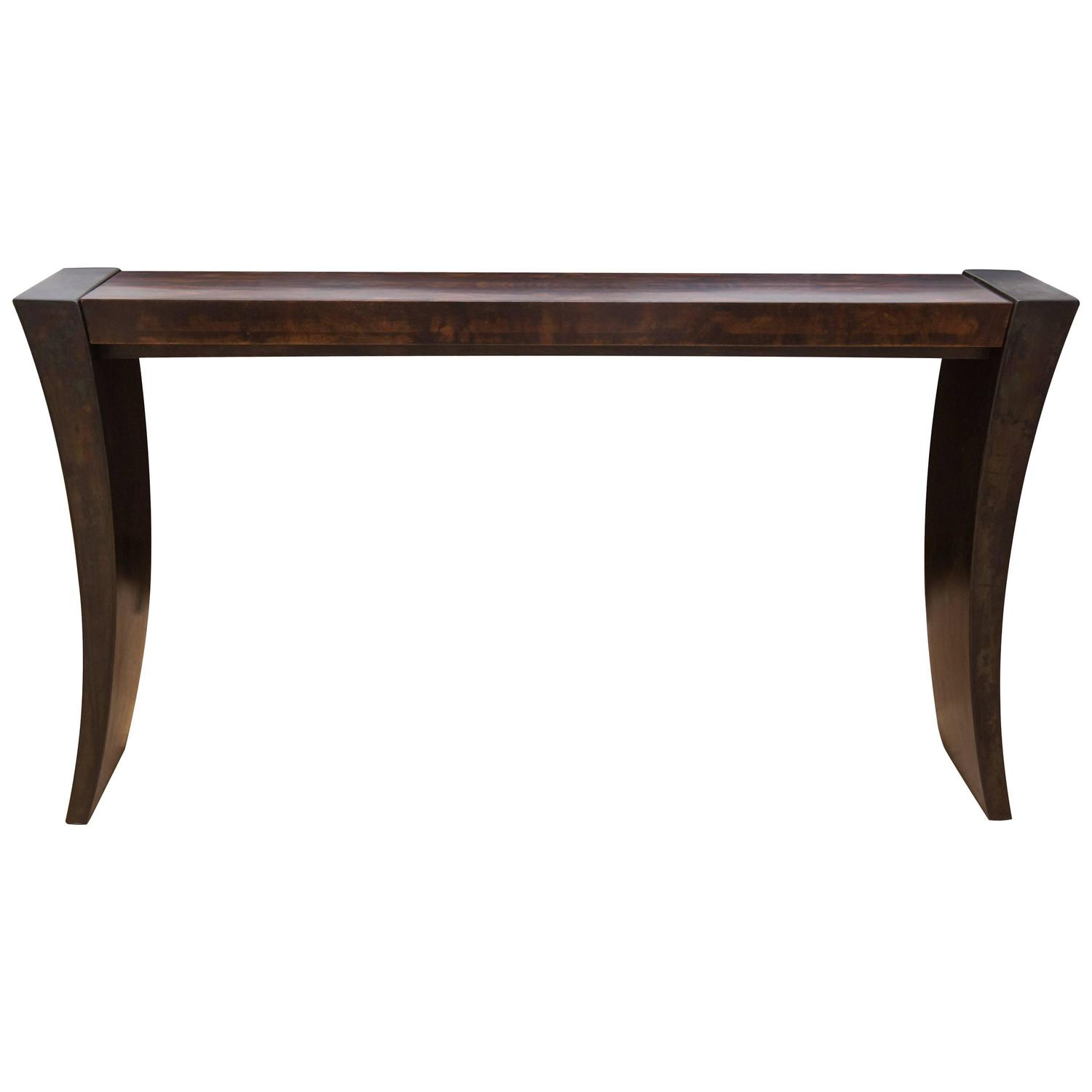 Contemporary Console Table Using A J Wabbes 's Wenge End - Console Table With Ziricote Wood Top And Handformed Steel Legs contemporary console table using a j wabbes 's wenge end - console table with ziricote wood top and handformed steel legs