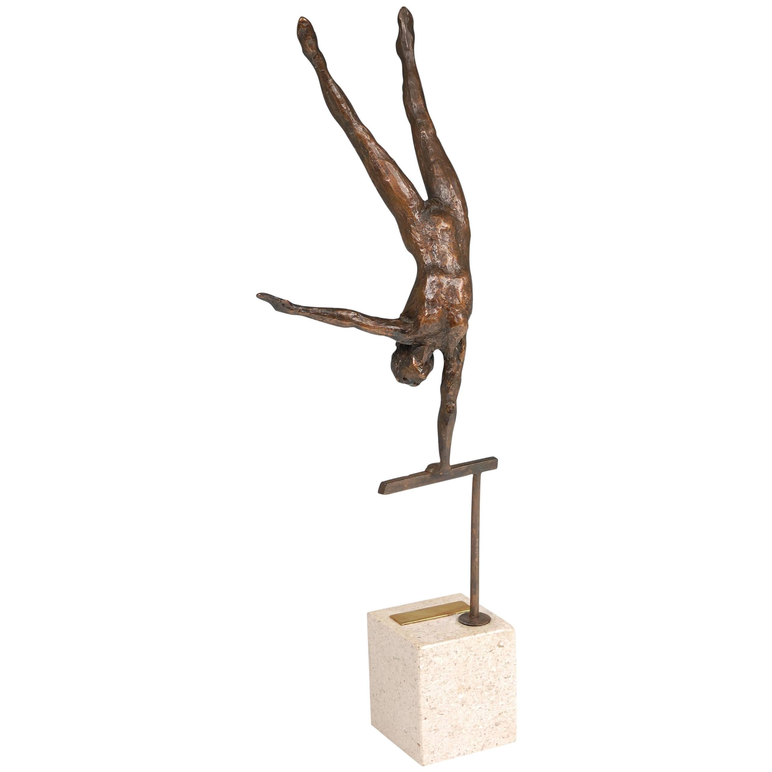 Bronze Figure of a Gymnast Sculpture Titled 
Girl Athlete
 on Granite Base