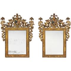 Fine and Important Pair of Polychrome Decorated Giltwood Mirrors 2