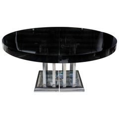 Vintage Large and Spectacular Dining Room Table, Black Lacquered, circa 1935