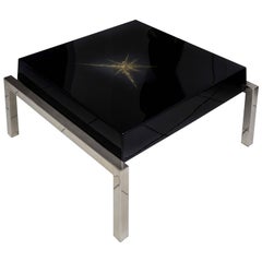 Beautiful Low Coffee Table, Black Lacquered, Maison Guerin, Paris, circa 1970