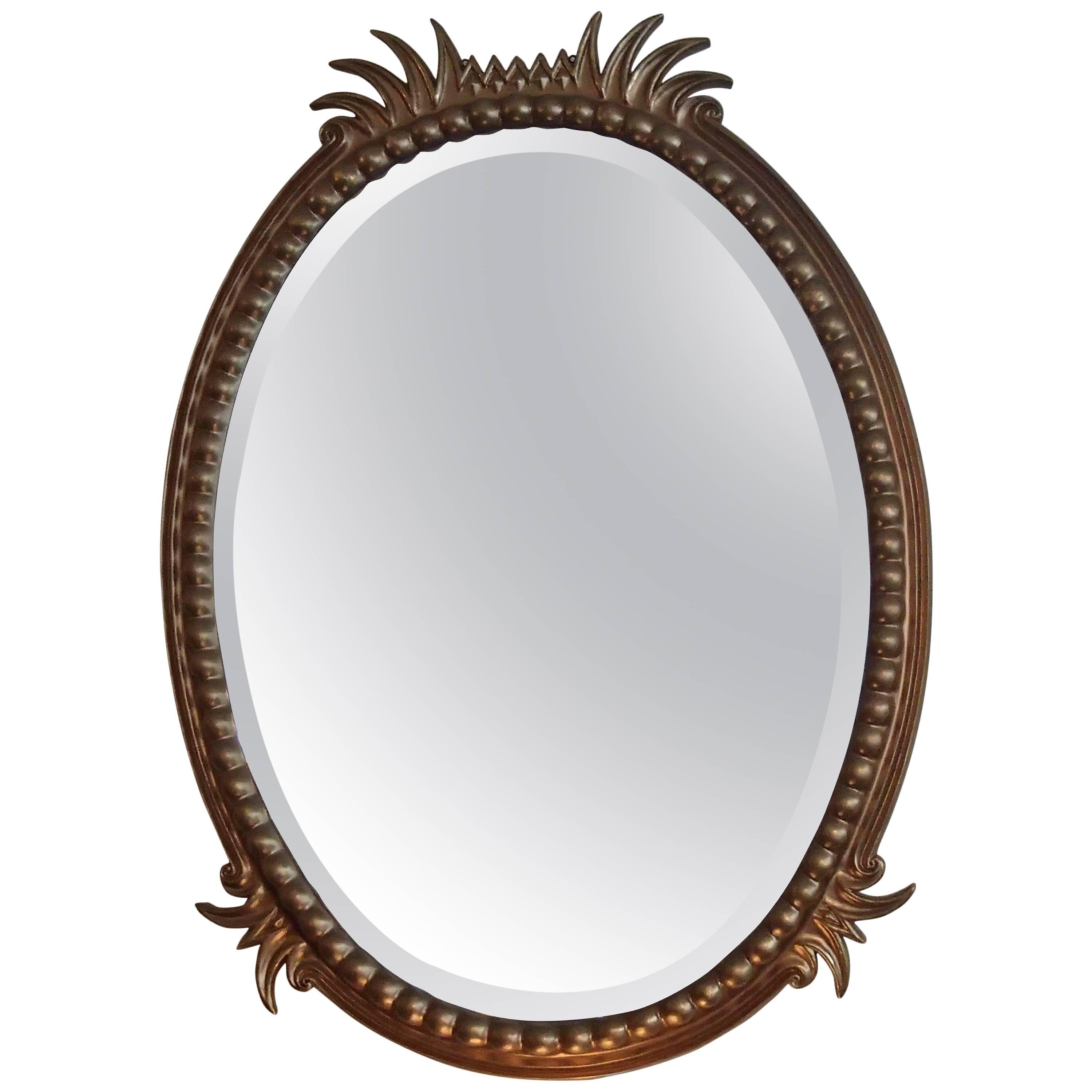 19th Century Hughes Mirror with Oval Golden Frame For Sale