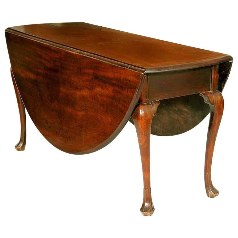 Large Mahogany Queen Anne Oval Drop-Leaf Table, Trifid Feet For Sale