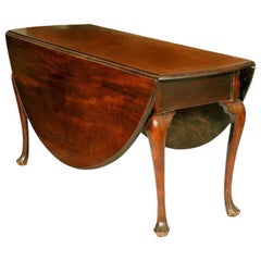 Large Mahogany Queen Anne Oval Drop-Leaf Table, Trifid Feet