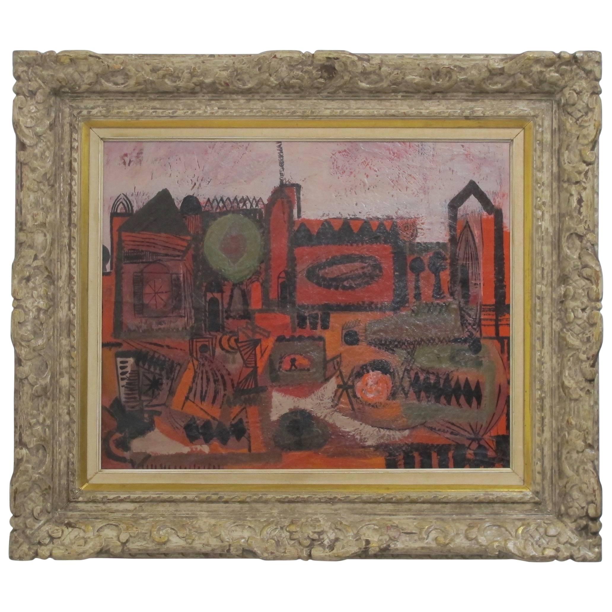 Abstract Cityscape Painting by Robert Gilbert, American Mid 20th Century