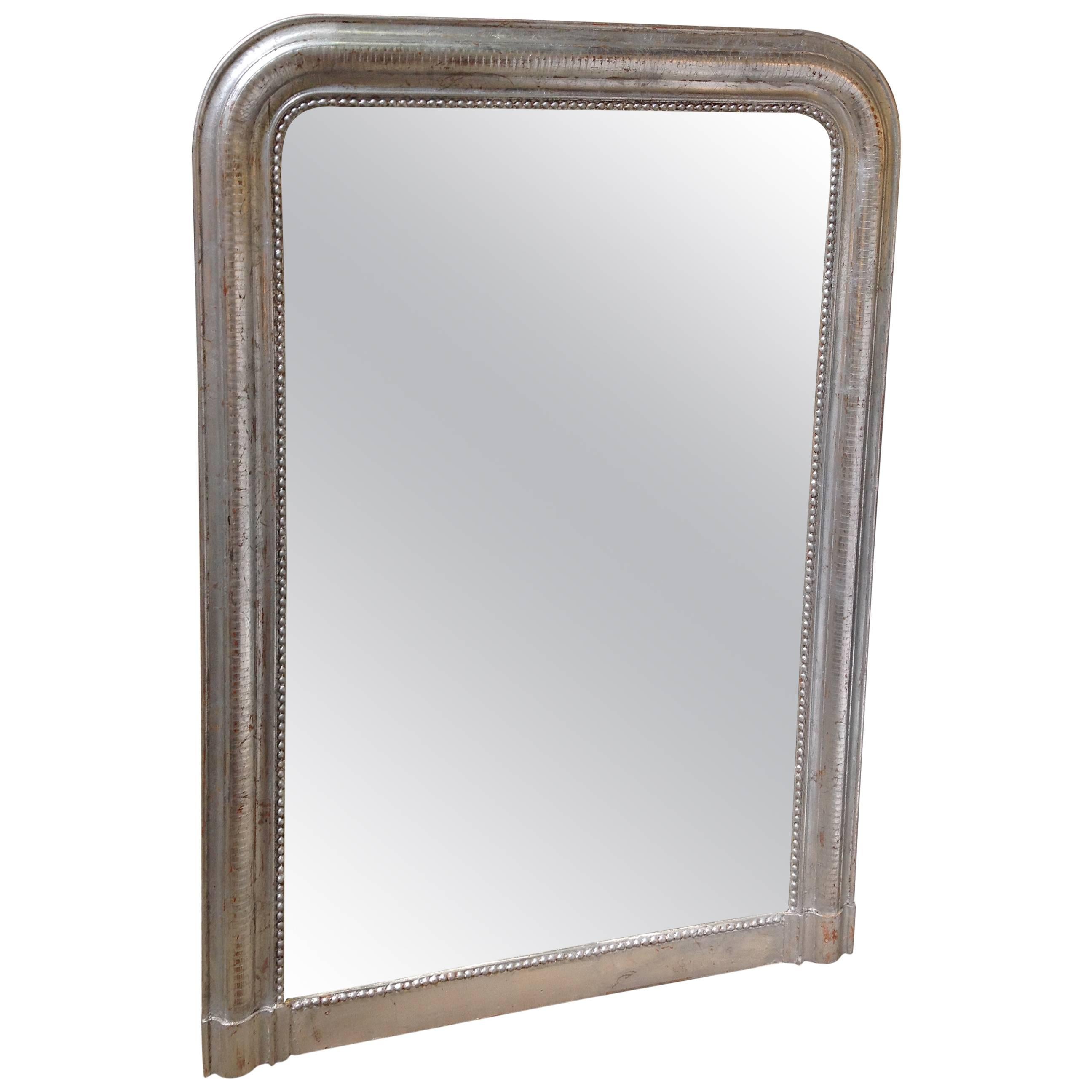 Antique Louis Philippe Silver Leaf Mirror from France For Sale