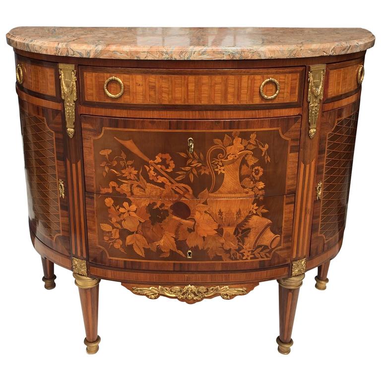 Marquetry Demilune Commode For Sale at 1stdibs