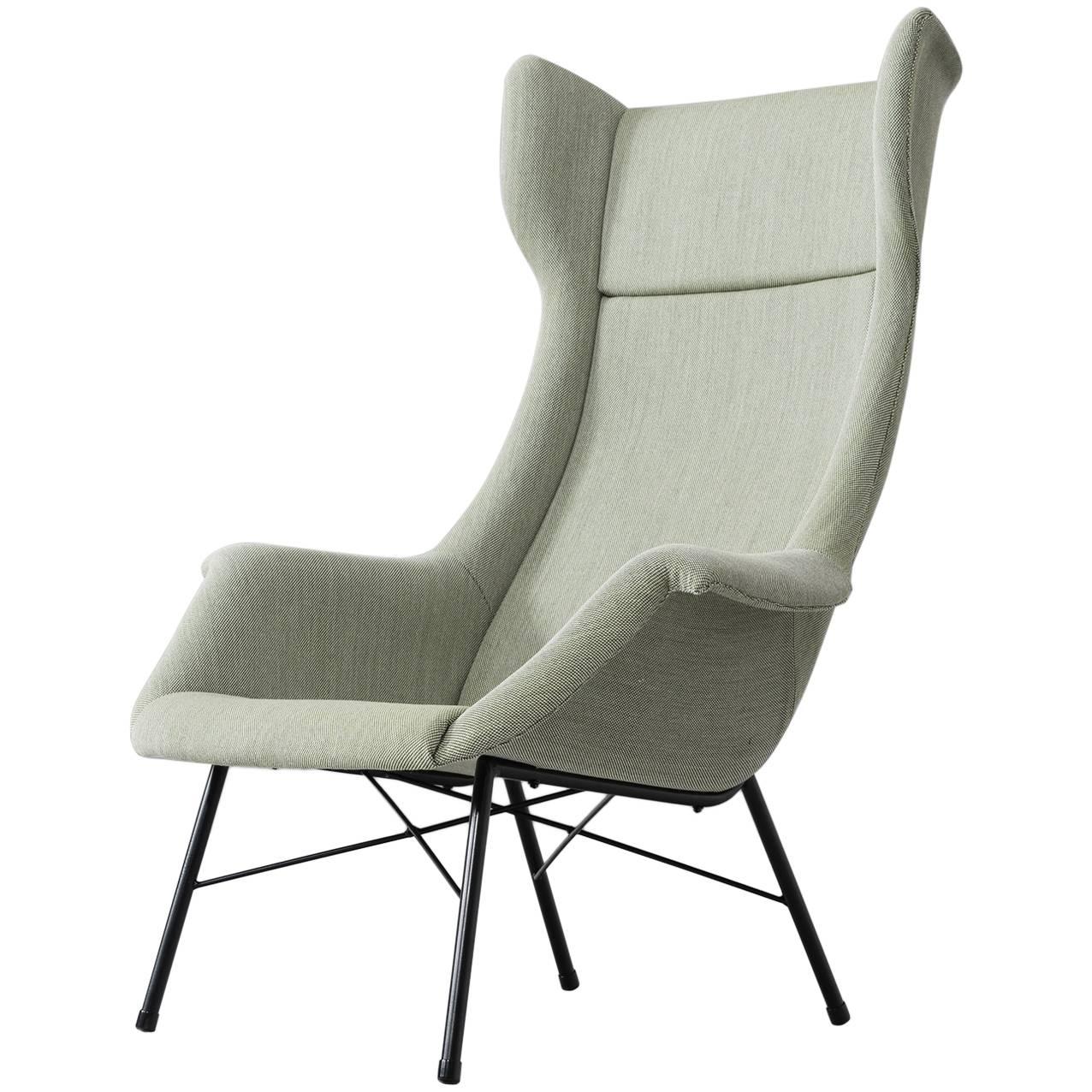 Mid-Century Reupholstered High Back Lounge Chair