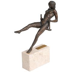 Bronze Sculpture Figure of a Girl on a Swing, 1980s, Granite Base