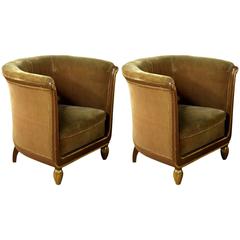 Paul Follot Pair of Lacquer and Gilt Sculpted Club Chairs 3