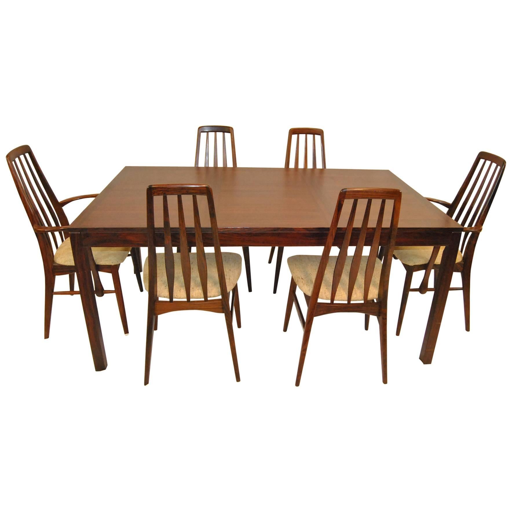 Mid-Century Rosewood Vejle Stole Table and Six Eva Chairs by Koefoeds Hornslet
