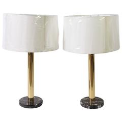 Pair of Brass and Marble Table Lamps by Nessen Lighting