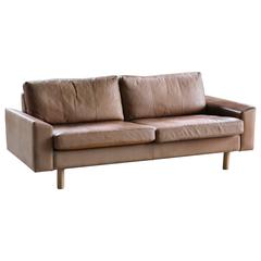 Leather Sofa by Illums Bolighus with Tan / Sand Colored Leather and Wooden Legs