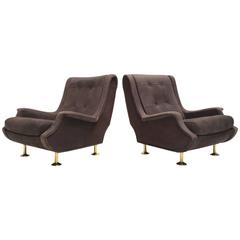 Fully Restored Zanuso Regent Chairs Pair Finished in Nappa Leather, Arflex, 1960