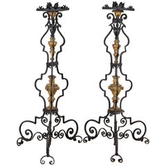 Pair of 19th Century Italian Wrought Iron Torchieres