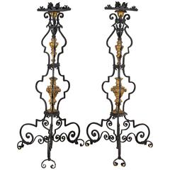 Pair of 19th Century Italian Wrought Iron Torchieres 3