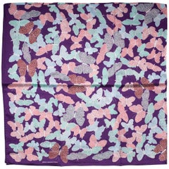 Butterflies Silk Scarf, Purple, Pink and Aqua, Made in Italy