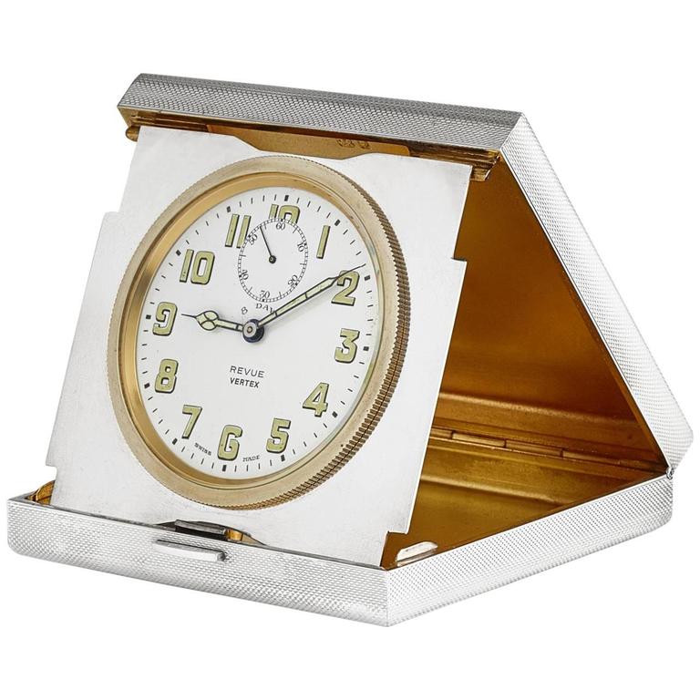 Silver Folding 8 Day Travel Clock Made by Garrard and Co, London, 1975
