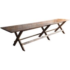 Enormous French Pine Dining Table on Triple Trestle Base