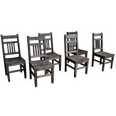 Set of Six Rustic Wooden Dining Chairs