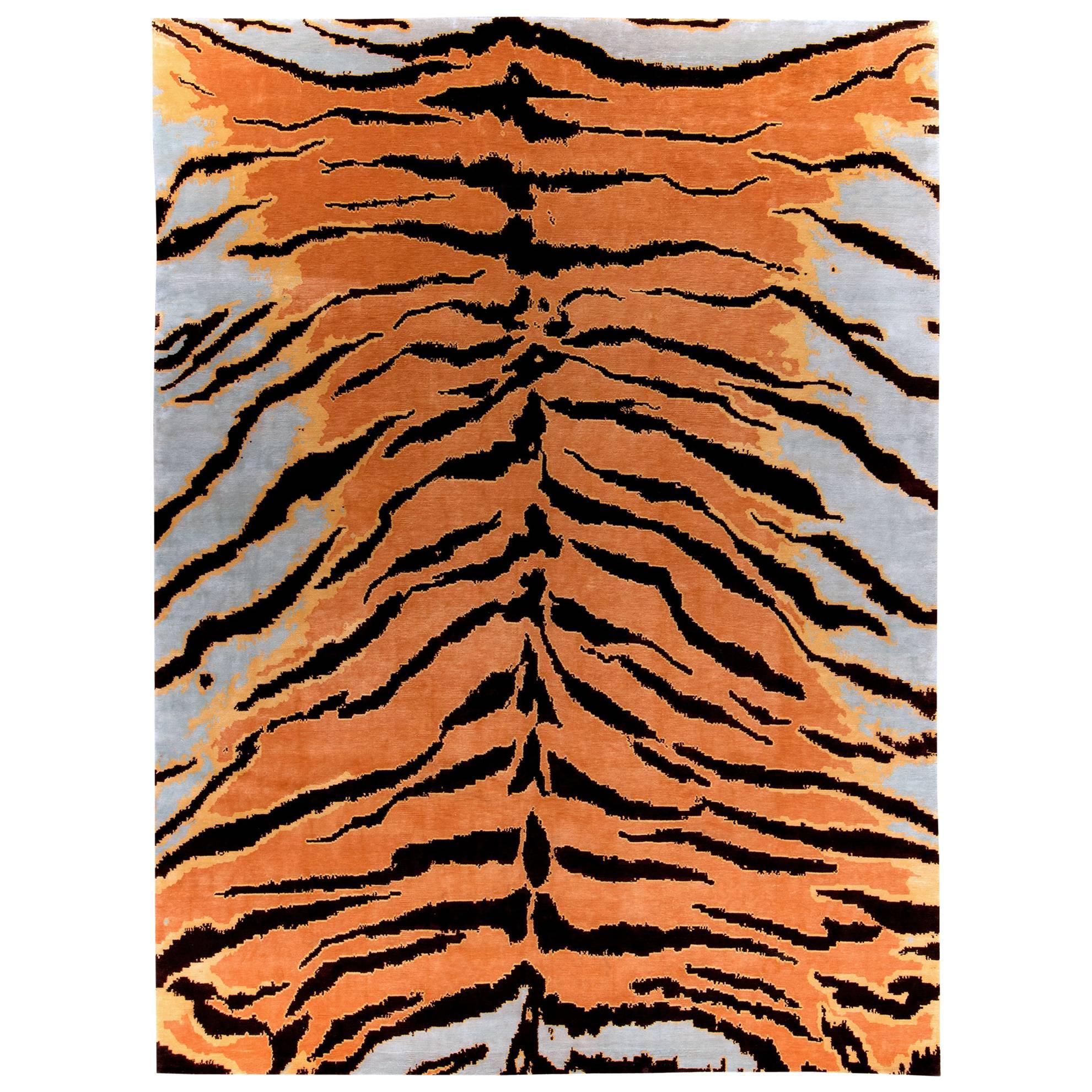 Contemporary 'Tiger' Silk Area Rug 9x12