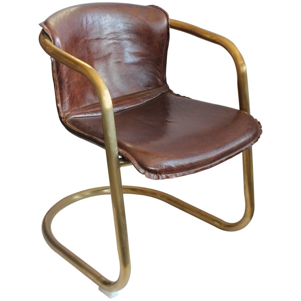 Stylish Midcentury Brass and Leather Side or Desk Chair