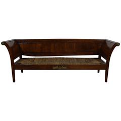 French Restauration Period Walnut Canape, Rush Seat, Late 19th Century
