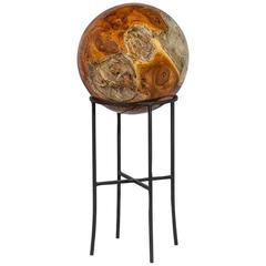 Beyond Wood Sphere Sculpture on Cast Iron Stand