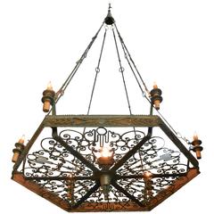 Enormous Italian Wrought & Painted Iron Chandelier, Antonio d' Andrea, UL Wire 9