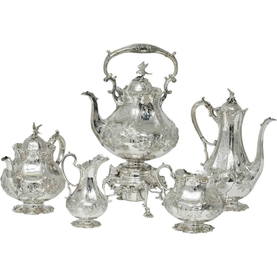 Exceptional Quality Antique English Sterling Silver Tea and Coffee Set Victorian For Sale
