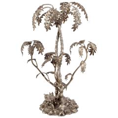 Antique Victorian, Decorative, Silver Plate Palm Tree Centerpiece