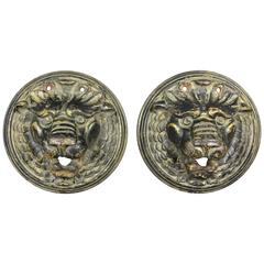Antique Pair of Victorian Cast Iron Lion Form Well Heads