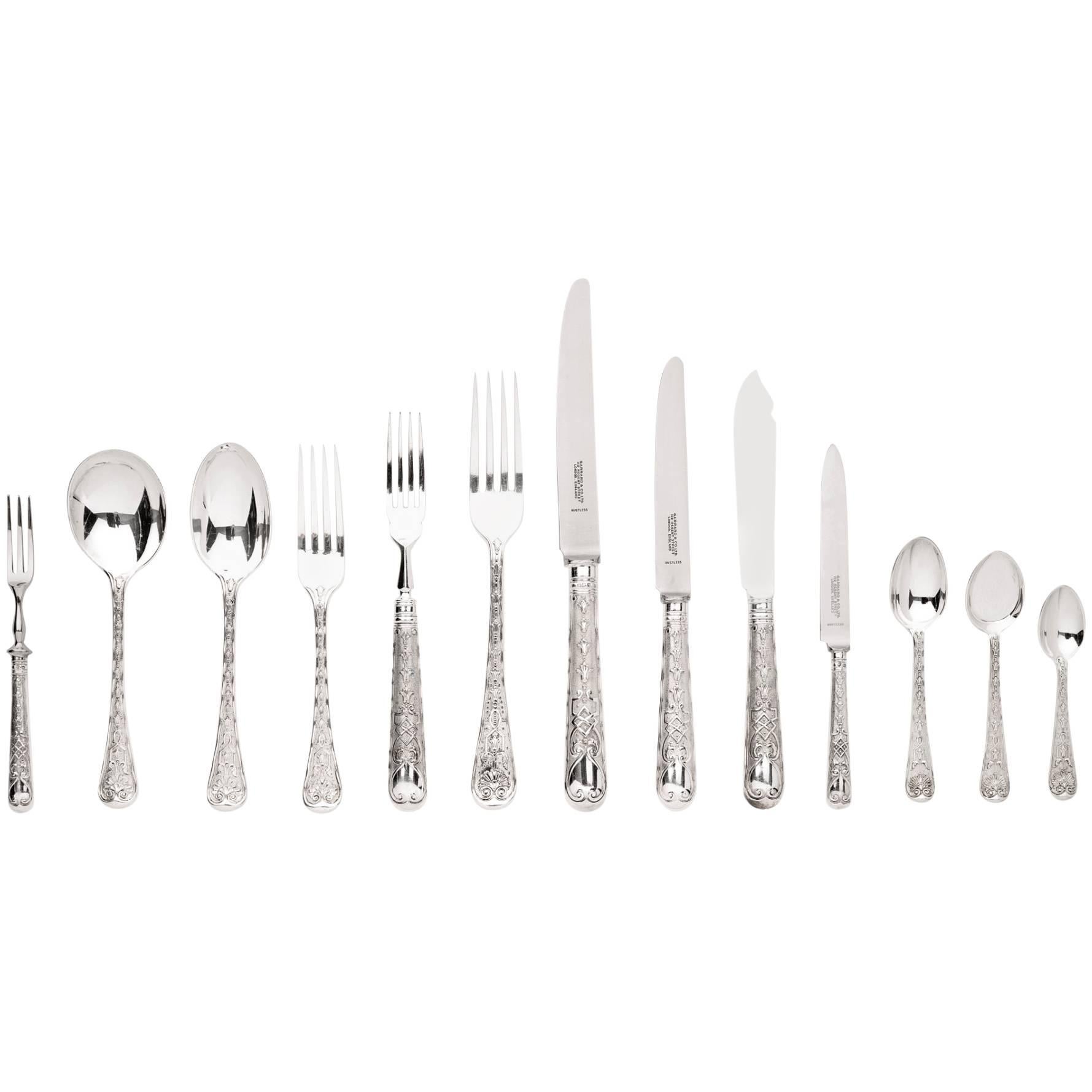 Elizabethan Pattern Sterling Silver Flatware Set by Garrards the Crown Jewelers