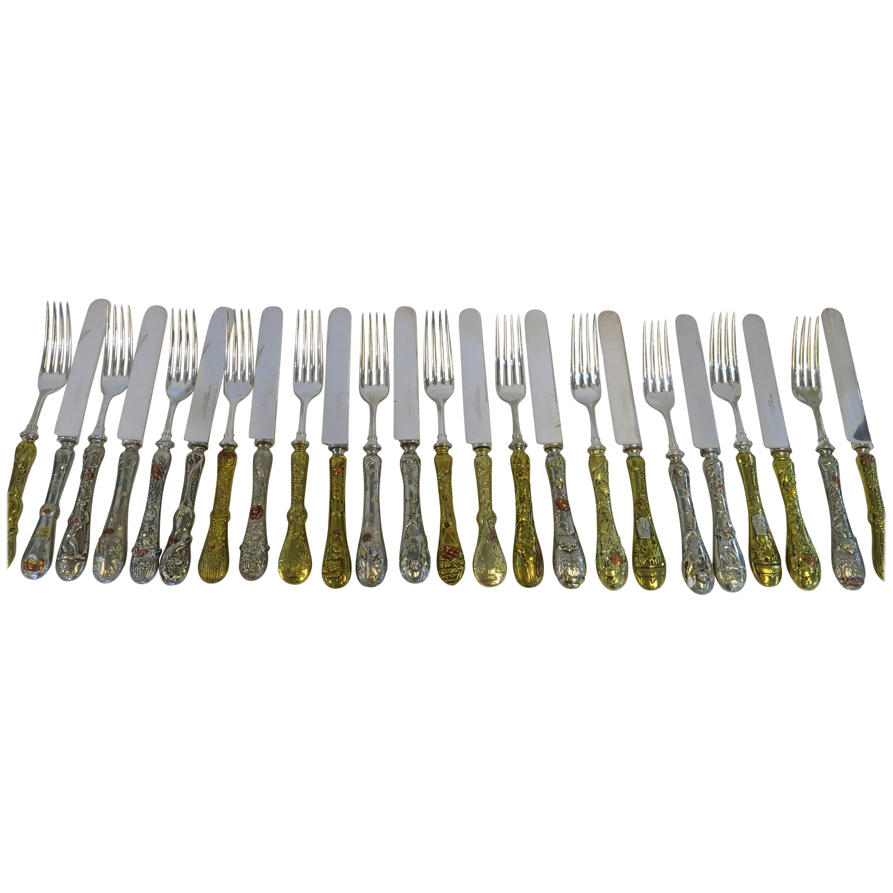 Japonisme Aestetic American Dessert/Fruit Set. Mixed Metals, 24 Pieces