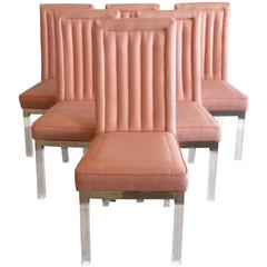 Vintage Charles Hollis Jones CHJ Lucite Chrome Side Dining Chairs Set of Six 6